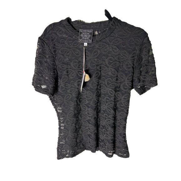 Johnny Was NWT Large Black Astrid Sheer Embroidered Lace Sheer Blouse NEW W TAGS - Picture 4 of 10